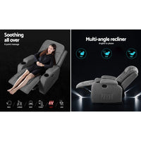 Kings Recliner Chair Electric Massage Chair Fabric Lounge Sofa Heated Grey Kings Warehouse 