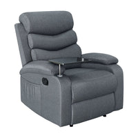 Kings Recliner Chair Lounge Sofa Armchair Chairs Couch Fabric Grey Tray Table