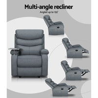Kings Recliner Chair Lounge Sofa Armchair Chairs Couch Fabric Grey Tray Table Kings Warehouse 