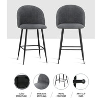 Kings Set of 2 Bar Stools Kitchen Dining Chair Stool Chairs Sherpa Boucle Charcoal bar stools Kings Warehouse 