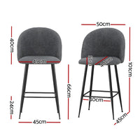 Kings Set of 2 Bar Stools Kitchen Dining Chair Stool Chairs Sherpa Boucle Charcoal bar stools Kings Warehouse 