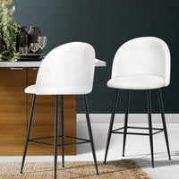 Kings Set of 2 Bar Stools Kitchen Dining Chair Stool White Chairs Sherpa Boucle bar stools Kings Warehouse 