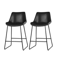 Kings Set of 2 Bar Stools Kitchen Metal Bar Stool Dining Chairs PU Leather Black