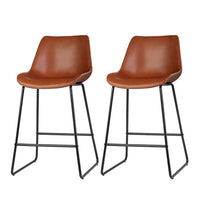 Kings Set of 2 Bar Stools Kitchen Metal Bar Stool Dining Chairs PU Leather Brown Kings Warehouse 