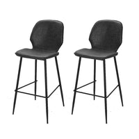 Kings Set of 2 Bar Stools Kitchen Stool Barstool Dining Chairs Leather Black Kingsley