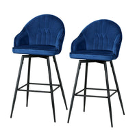 Kings Set of 2 Bar Stools Kitchen Stool Dining Chairs Velvet Chair Barstool Blue Mesial