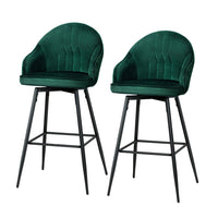 Kings Set of 2 Bar Stools Kitchen Stool Dining Chairs Velvet Chair Barstool Green Mesial bar stools Kings Warehouse 