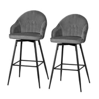 Kings Set of 2 Bar Stools Kitchen Stool Dining Chairs Velvet Chair Barstool Grey Mesial