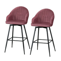 Kings Set of 2 Bar Stools Kitchen Stool Dining Chairs Velvet Chair Barstool Pink Mesial