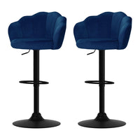Kings Set of 2 Bar Stools Kitchen Stool Swivel Chair Gas Lift Velvet Chairs Blue Nessah