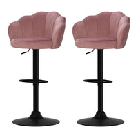 Kings Set of 2 Bar Stools Kitchen Stool Swivel Chair Gas Lift Velvet Chairs Pink Nessah