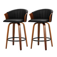 Kings Set of 2 Bar Stools Kitchen Stool Wooden Chair Swivel Chairs Leather Black