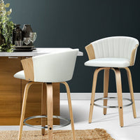 Kings Set of 2 Bar Stools Kitchen Stool Wooden Chair Swivel Chairs Leather White bar stools Kings Warehouse 