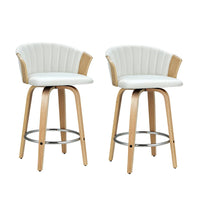 Kings Set of 2 Bar Stools Kitchen Stool Wooden Chair Swivel Chairs Leather White