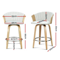 Kings Set of 2 Bar Stools Kitchen Stool Wooden Chair Swivel Chairs Leather White bar stools Kings Warehouse 