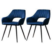 Kings Set of 2 Caitlee Dining Chairs Kitchen Chairs Velvet Upholstered Blue