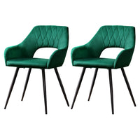 Kings Set of 2 Caitlee Dining Chairs Kitchen Chairs Velvet Upholstered Green