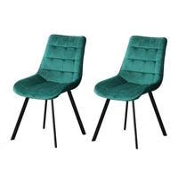Kings Set of 2 Reith Dining Chairs Kitchen Cafe Chairs Velvet Upholstered Green