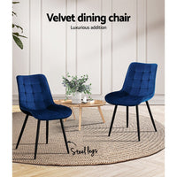 Kings Set of 2 Toula Dining Chairs Kitchen Chairs Velvet Upholstered Blue dining KingsWarehouse 
