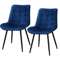 Kings Set of 2 Toula Dining Chairs Kitchen Chairs Velvet Upholstered Blue
