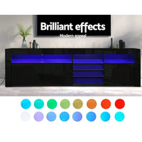 Kings TV Cabinet Entertainment Unit Stand RGB LED Gloss 3 Doors 180cm Black living room Kings Warehouse 