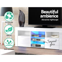 Kings TV Cabinet Entertainment Unit Stand RGB LED Gloss Furniture 145cm White living room Kings Warehouse 