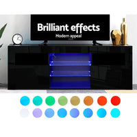 Kings TV Cabinet Entertainment Unit Stand RGB LED Gloss Furniture 160cm Black living room Kings Warehouse 