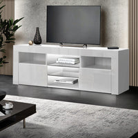 Kings TV Cabinet Entertainment Unit Stand RGB LED Gloss Furniture 160cm White living room Kings Warehouse 