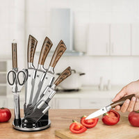 Kitchen Knife Block Set 8 Stainless Steel Knives with Wooden Color Handle (Wood color) Appliances Supplies Kings Warehouse 