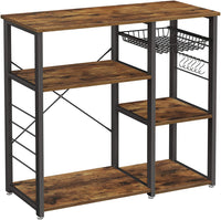 Kitchen Shelf with Steel Frame Wire Basket and 6 Hooks Rustic Brown and Black Kings Warehouse 