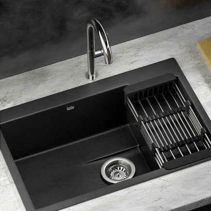 Kitchen Sink 80X48CM Granite Stone Kitchen Sinks in Black Kings Warehouse 