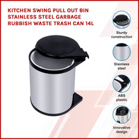 Kitchen Swing Pull Out Bin Stainless Steel Garbage Rubbish Waste Trash Can 14L Kings Warehouse 