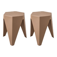 KW Set of 2 Puzzle Stool Plastic Stacking Bar Stools Dining Chairs Kitchen Brown