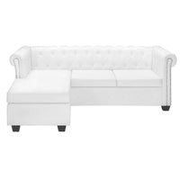 L-shaped Chesterfield Sofa Artificial Leather White Kings Warehouse 