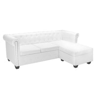 L-shaped Chesterfield Sofa Artificial Leather White Kings Warehouse 