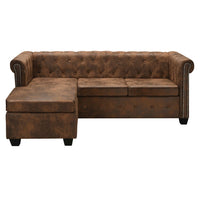 L-shaped Chesterfield Sofa Artificial Suede Leather Brown Kings Warehouse 