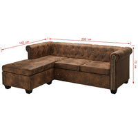 L-shaped Chesterfield Sofa Artificial Suede Leather Brown Kings Warehouse 