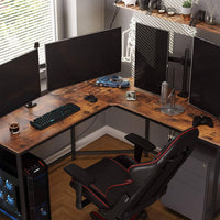 L-Shaped Computer Desk, Rustic Brown and Black Office Supplies Kings Warehouse 