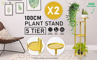 La Bella 2 Set 100cm Gold Plant Stand Planter Shelf Rack 5 Tier Steel garden supplies Kings Warehouse 