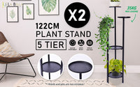 La Bella 2 Set 122cm Black Plant Stand Planter Shelf Rack 5 Tier Steel garden supplies Kings Warehouse 