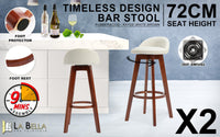 La Bella 2 Set 72cm White Brown Wooden Bar Stool Kayde Leather bar stools Kings Warehouse 