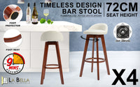 La Bella 4 Set 72cm White Brown Wooden Bar Stool Kayde Leather bar stools Kings Warehouse 