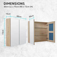 La Bella Oak Bathroom Mirror Cabinet Wall Twin Door Shaving Storage 60 x 72 cm Kings Warehouse 