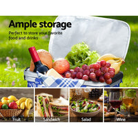 Large Folding Picnic Bag Basket Hamper Camping Hiking Insulated Lunch Cooler Kings Warehouse 