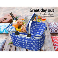 Large Folding Picnic Bag Basket Hamper Camping Hiking Insulated Lunch Cooler Kings Warehouse 