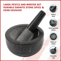 Large Pestle and Mortar Set Durable Granite Stone Spice & Herb Crusher Home & Garden Kings Warehouse 
