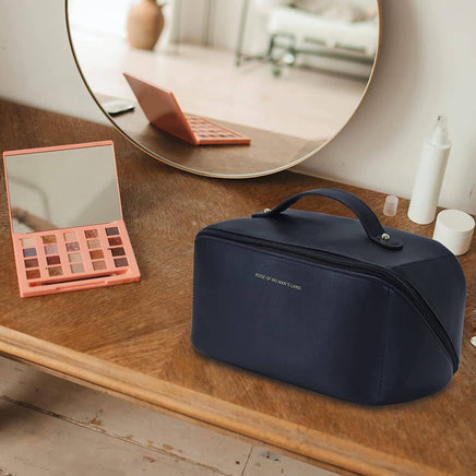 Large Travel Cosmetic Bag Portable Make up Makeup Bag Waterproof PU Leather Storage Black Kings Warehouse 