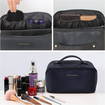 Large Travel Cosmetic Bag Portable Make up Makeup Bag Waterproof PU Leather Storage Black Kings Warehouse 