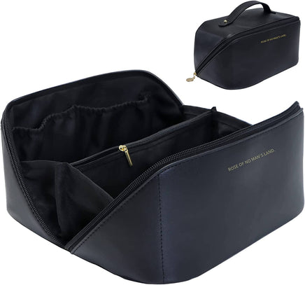 Large Travel Cosmetic Bag Portable Make up Makeup Bag Waterproof PU Leather Storage Black Kings Warehouse 
