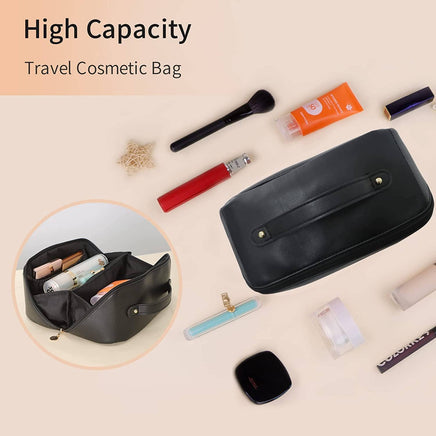 Large Travel Cosmetic Bag Portable Make up Makeup Bag Waterproof PU Leather Storage Black Kings Warehouse 